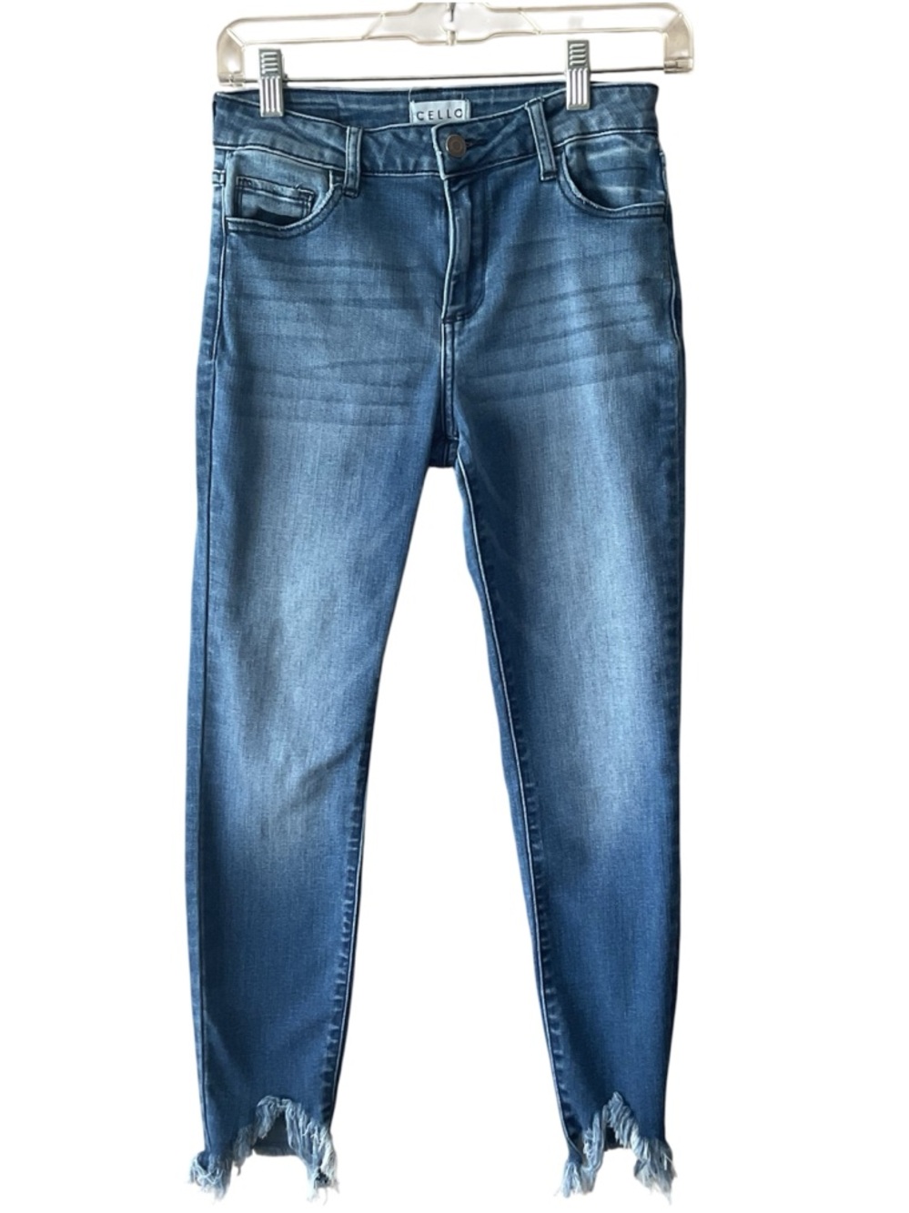 Cello Women's Blue Ankle Crop Jeans with Frayed Hem